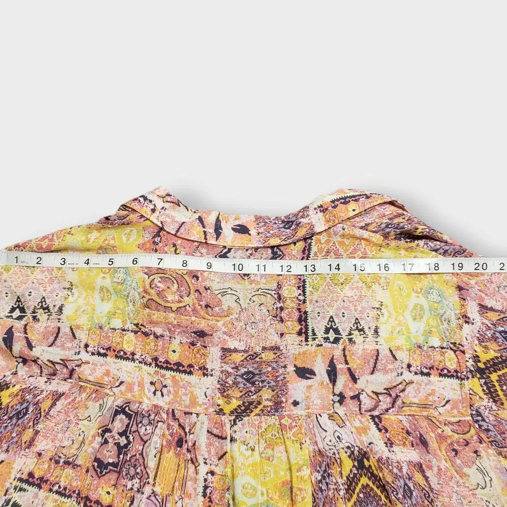 Jane + Delancey‎ 3X Pink Abstract Pleated Button Up Shirt Artsy Lagen Colorful